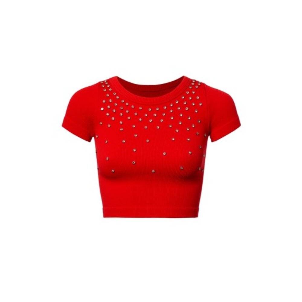 Red Rhinestone Short Sleeve Tee